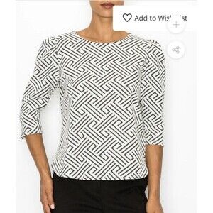 W5 Women's Size Small Black White Geo 3/4 Sleeve Top Career